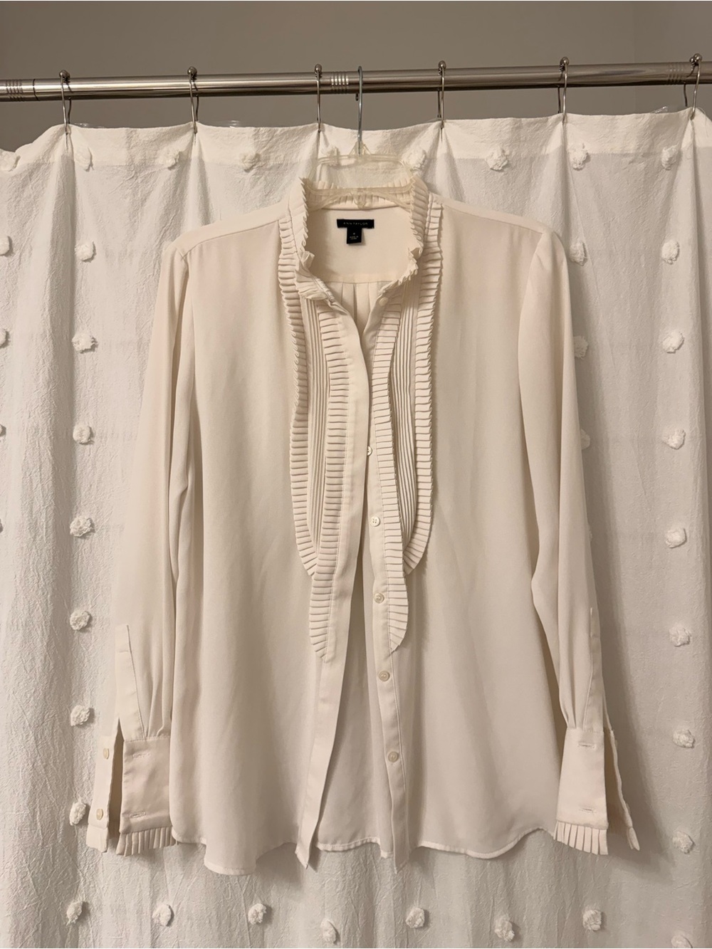 Ann Taylor Cream Ruffled-Trim Button Front Shirt